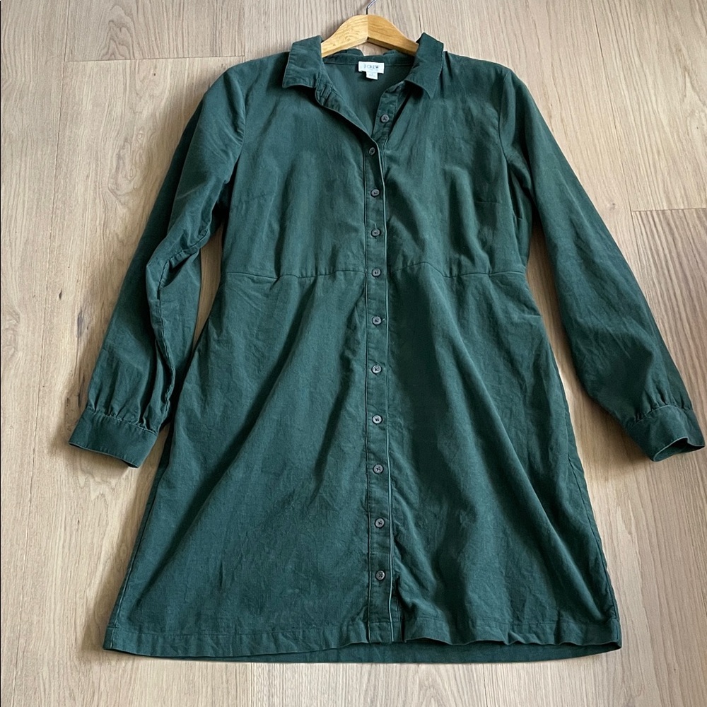 J Crew Corduroy Green Shirt Dress